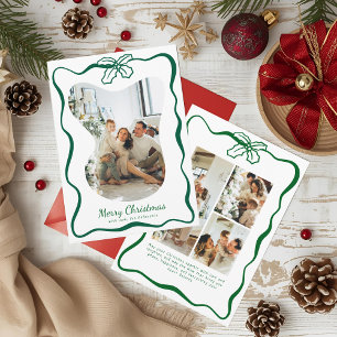 Groene Whimsical Foto Doodle Poinsettia Kerstmis Feestdagenkaart