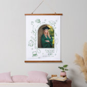 Groene Whimsical Hand Getekende Foto Afstuderen  Hangend Wandkleed (Slaapkamer)