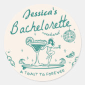 Groene Whimsical Hand getrokken Funky Bachelorette Ronde Sticker (Voorkant)