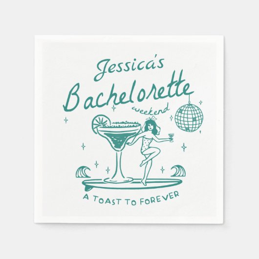 Groene Whimsical Hand getrokken Funky Bachelorette Servet (Voorkant)