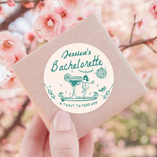 Groene Whimsical Handgetekende Funky Bachelorette Ronde Sticker