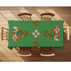 Groene Whimsical Kerstboom Grappige Rendieren Tafelkleed