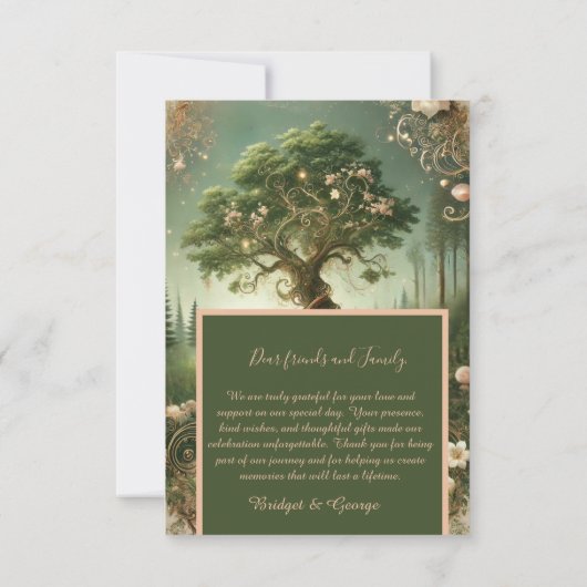 Groene Whimsical Middeleeuws Bos foto & bruiloft Bedankkaart (Achterkant)
