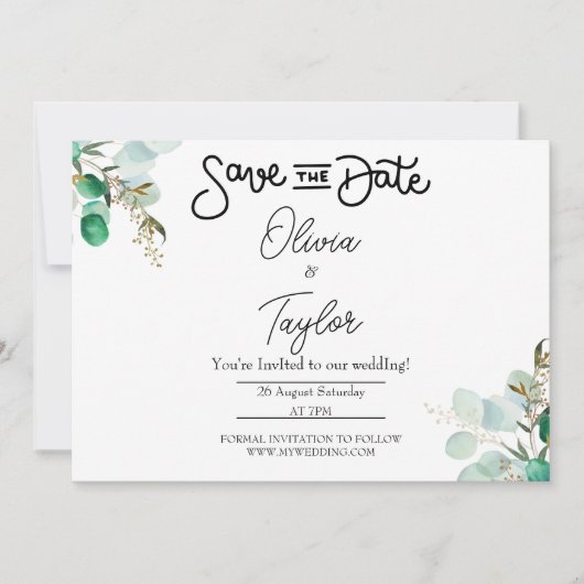 Groene Whimsical Save The Date Uitnodiging (Voorkant)