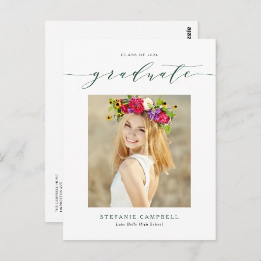 Groene Whimsical Script Class of 2023 Afstuderen Briefkaart (Voorkant / Achterkant)