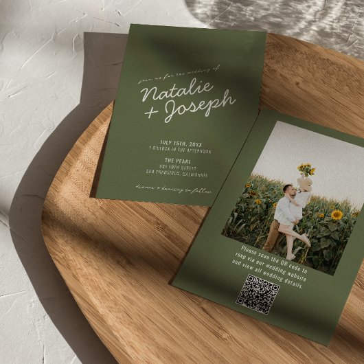 Groene Whimsical Zomer Foto QR Code Huwelijk Kaart
