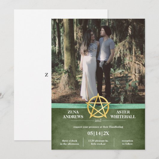 Groene Wiccan  Gouden Pentacle Handfasting Kaart (Voorkant / Achterkant)