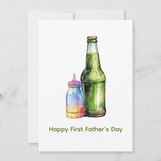 Groene wijn babyfles gelukkige eerste Vaderdag Feestdagenkaart (Voorkant)