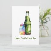 Groene wijn babyfles gelukkige eerste Vaderdag Feestdagenkaart (Staand voorkant)