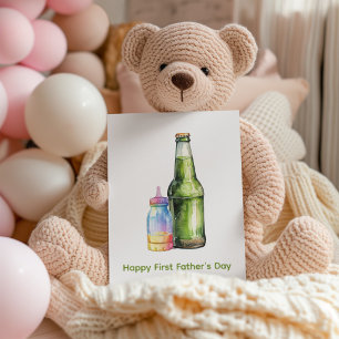 Groene wijn babyfles gelukkige eerste Vaderdag Feestdagenkaart