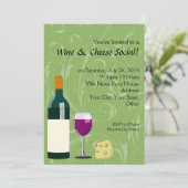 Groene Wijn en Kaas Sociale Partij Platte Uitnodig Kaart (Staand voorkant)