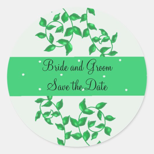 Groene Wijnranken Bewaar de Datum Ronde Sticker (Voorkant)