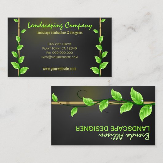 Groene wijnstok bladeren groeien op bamboe landsch visitekaartje (Voorkant / Achterkant)