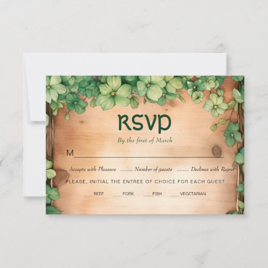 Groene wijnstok op hout St Patrick's Day Ierse bru RSVP Kaartje (Voorkant)