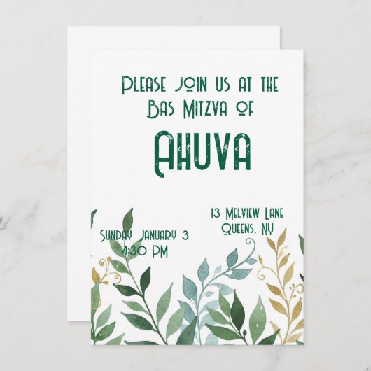 Groene wijnstokken elegante feestuitnodiging kaart (Voorkant / Achterkant)