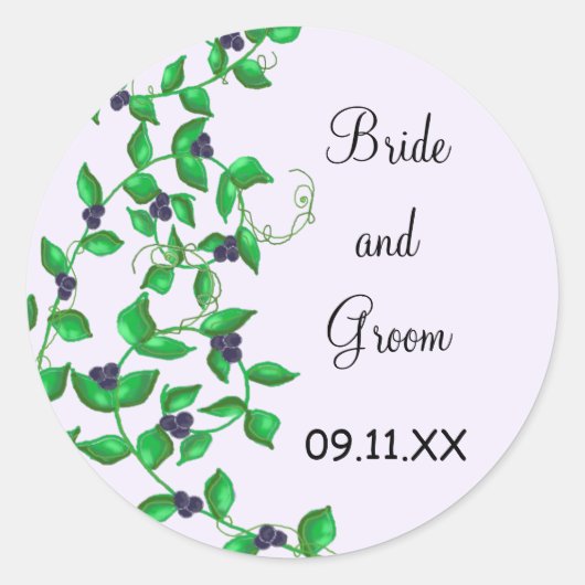 Groene wijnstokken en marineblauwe bessen sparen d ronde sticker (Voorkant)