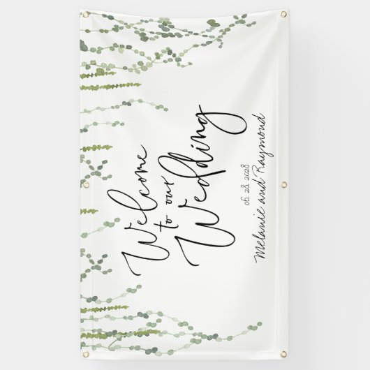 Groene wijnstokken Welkom op onze bruiloft 3x5' Spandoek (Verticaal)