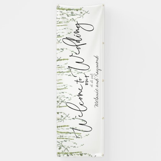 Groene wijnstokken Welkom op onze bruiloft 3x8 voe Spandoek (Verticaal)