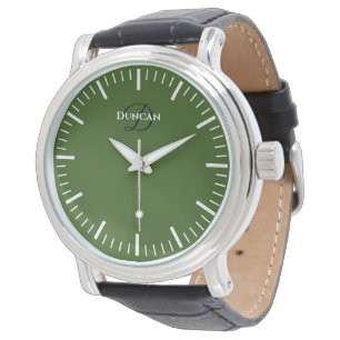 Groene wijzerplaat herenhorloge met aangepaste mon horloge