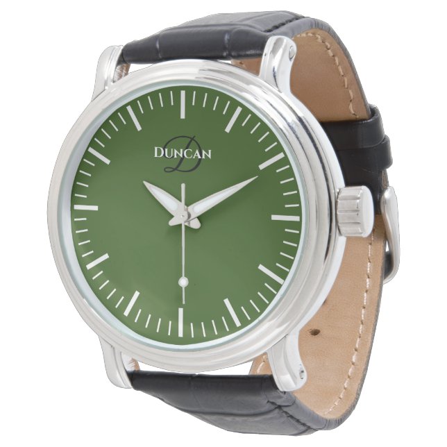 Groene wijzerplaat herenhorloge met aangepaste mon horloge (Gekanteld)