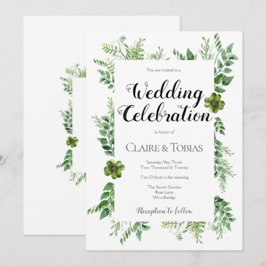 Groene Wild Herb Spring Foliage Wedding Kaart (Voorkant / Achterkant)