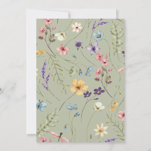 Groene Wildbloem Wilde Bloem Bloemen Tuin Bruiloft Kaart (Achterkant)