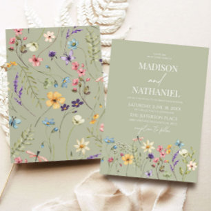 Groene Wildbloem Wilde Bloem Bloemen Tuin Bruiloft Kaart