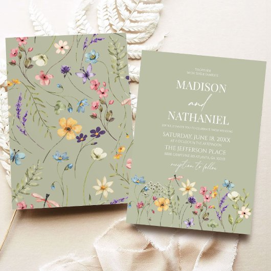 Groene Wildbloem Wilde Bloem Bloemen Tuin Bruiloft Kaart