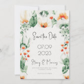 Groene Wildbloemen Lijst Opslaan De Datum Uitnodig Kaart (Voorkant)