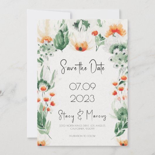 Groene Wildbloemen Lijst Opslaan De Datum Uitnodig Kaart (Voorkant)