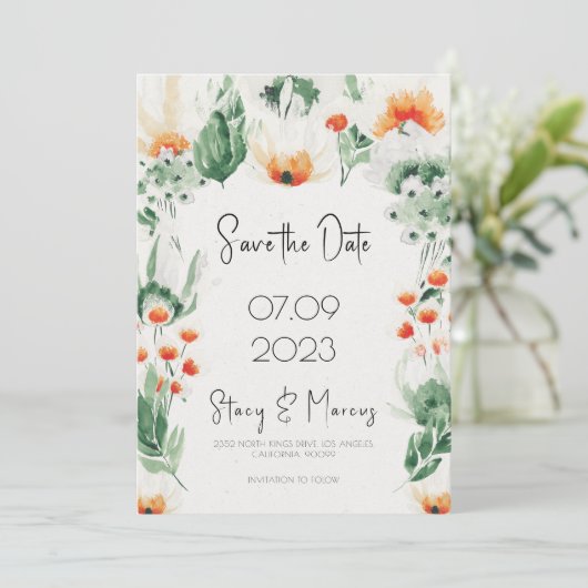 Groene Wildbloemen Lijst Opslaan De Datum Uitnodig Kaart (Staand voorkant)