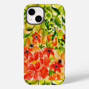 Groene wilde bloeiende koraalbloemen aquarel iPhone 14 hoesje
