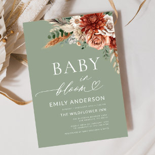 Groene Wilde Bloem Baby in Bloei Herfst Baby Showe Kaart