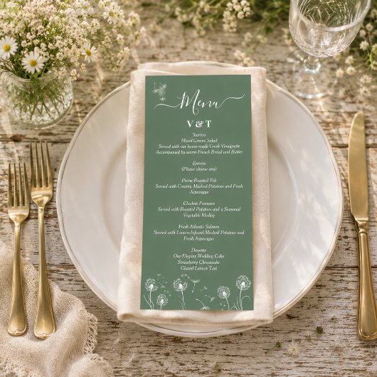 Groene Wilde Bloem Minimalistische Trouwdag Menu