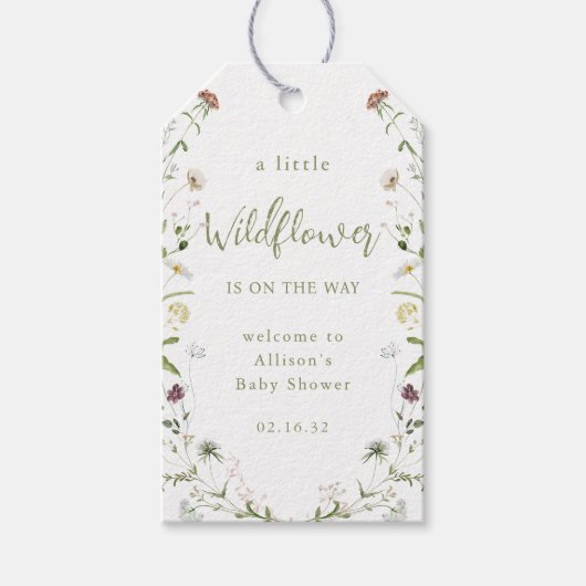 Groene Wilde Bloem Rustieke Boho Baby Shower Cadeaulabel (Voorkant)