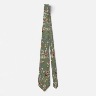 Groene Wilde Bloemen Bruiloft Stropdas