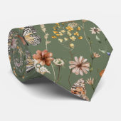 Groene Wilde Bloemen Bruiloft Stropdas (Opgerold)