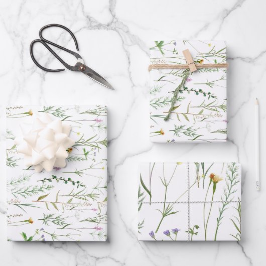 Groene wilde bloemen inpakpapier vel (Voorkant)