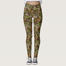 Groene wilde bloementuin patroon leggings