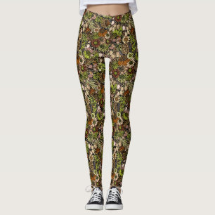 Groene wilde bloementuin patroon leggings