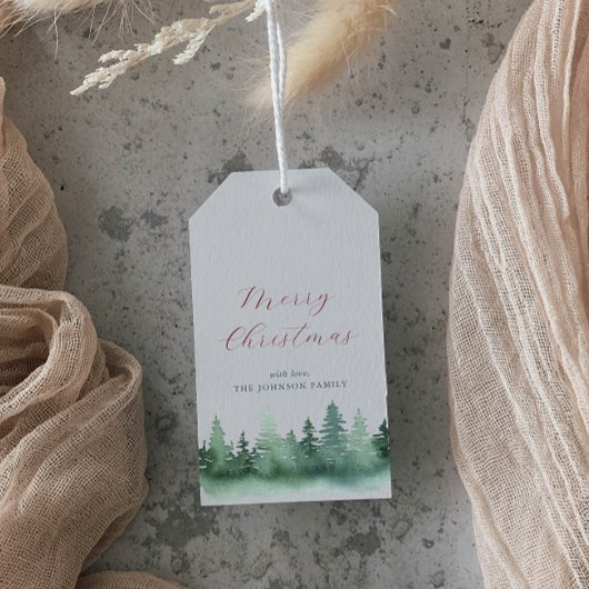 Groene Wilde Bos Kerstbomen Cadeaulabel