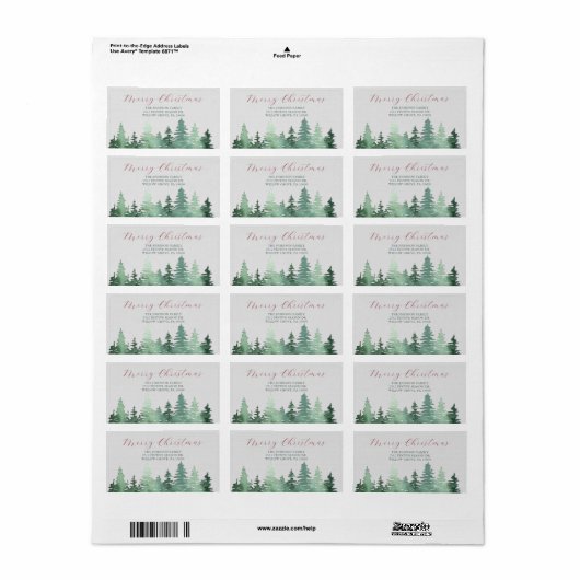 Groene Wilde Bos Kerstbomen Retouradres Etiket (Full Sheet)