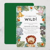 Groene Wilde Bos Safari Dieren Baby Shower Kaart (Voorkant / Achterkant)