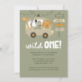 Groene wilde eenzame dieren eerste verjaardag  kaart