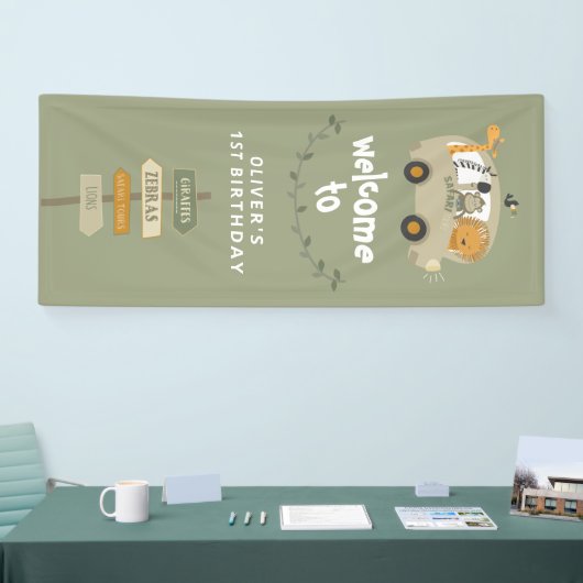 Groene wilde eenzame dieren eerste verjaardag spandoek (Beurs)