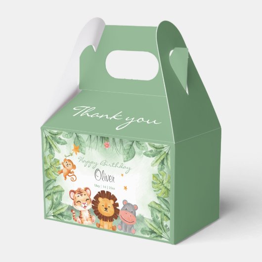 Groene wilde Oerwoud dieren Tropical Boy Verjaarda Bedankdoosjes (Voorkant Zijde)