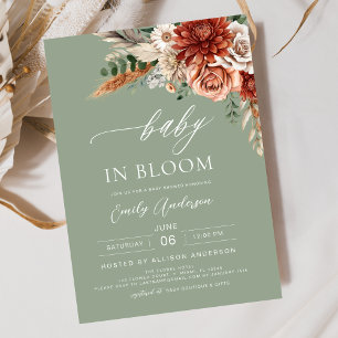 Groene Wildflower Baby in Bloom Autumn Baby shower Kaart