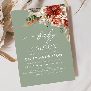 Groene Wildflower Baby in Bloom Autumn Baby shower Kaart