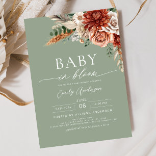 Groene Wildflower Baby in Bloom Autumn Baby shower Kaart