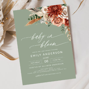 Groene Wildflower Baby in Bloom Autumn Baby shower Kaart